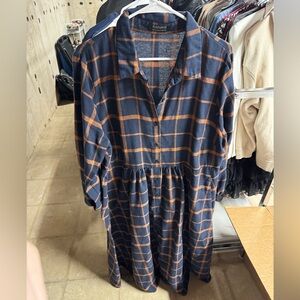 BloomChic Navy and Brown Plaid Long Sleeve Dress